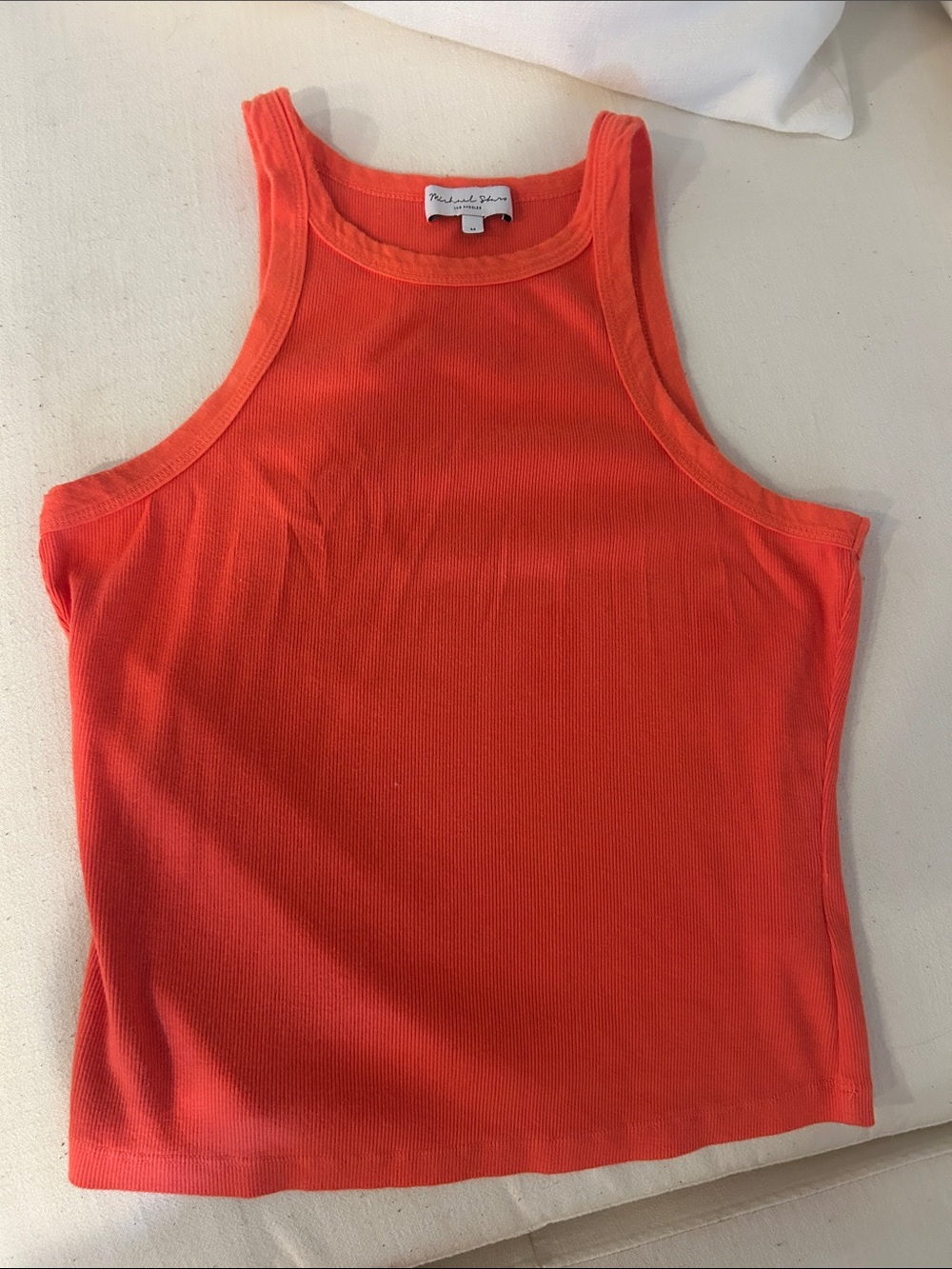 Michael Stars Bright Orange Ribbed High-Neck Tank